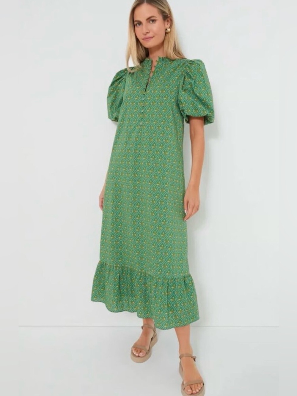 Tuckernuck Hyacinth House Green Floral Mimi Short Sleeve Dress Small